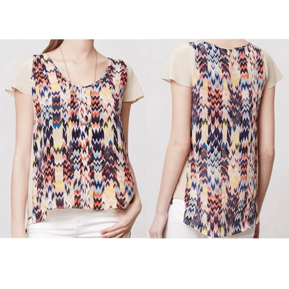 Anthropologie Maeve 100% Silk Multicolor Chevron Print Blouse Small Women’s - Picture 14 of 14